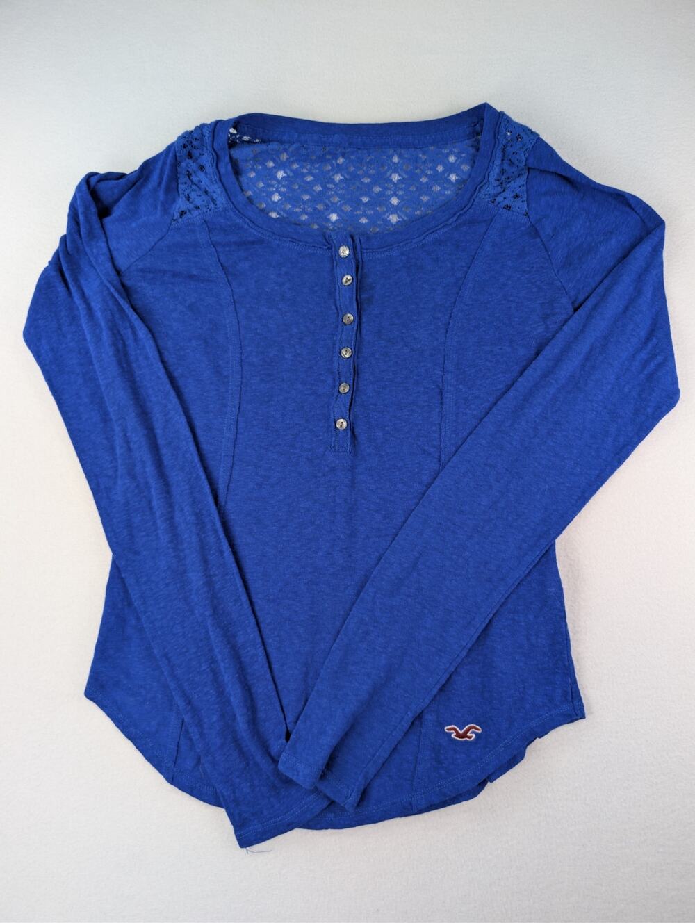 Hollister Blue Lace Yoke Henley Long Sleeve Henley Top Women’s M Y2K
